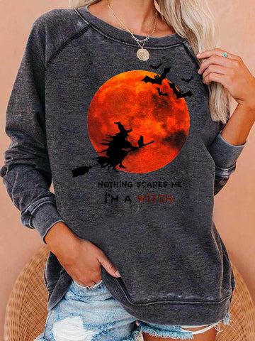 Women's Sweatshirts Halloween Moon Witch Printing Sweatshirt