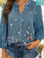 Butterfly Long-sleeved Lapel Ladies Shirt