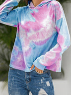 Women's  Tie-dye Printed Gradient Color Hooded Sweatshirt Tops