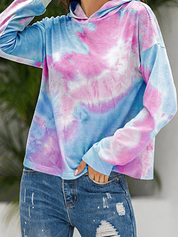 Women's  Tie-dye Printed Gradient Color Hooded Sweatshirt Tops