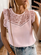 Ruffle Short Sleeve Lace Blouse