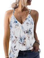 Tropical Botanical Print Tank Top T-shirt V-neck Halter Tops