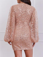 Sequined V-neck Buttock Dress