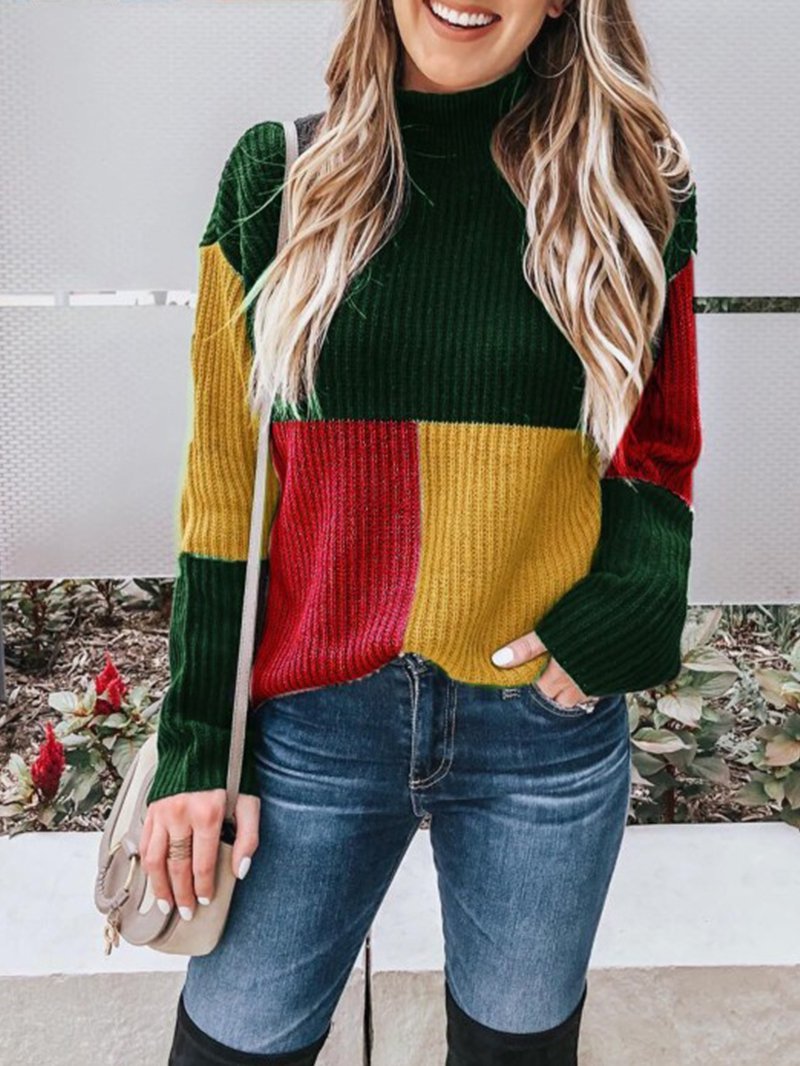 Colorblock Stitching Long-sleeved Sweater