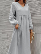 Cotton Linen Loose Lantern Sleeve Dress