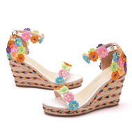 Large Size Wedge Heel Wool Embroidered Fashion Sandals Beach Women's Shoes