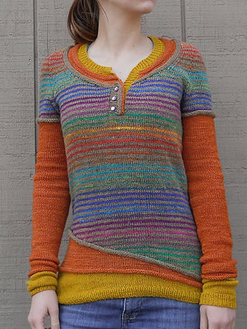 Stitching Striped Sweater Fake Two Long Sleeve Sweater