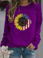 Sunflower Print Long-sleeved Sweatshir Tops