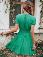 Green V Neck Low Cut Sexy Bow Short Sleeved Waist Length Dress