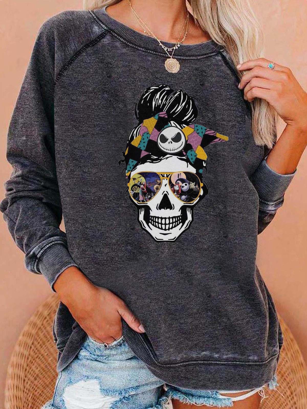 Women's Sweatshirts Skull Print Sweatshirt