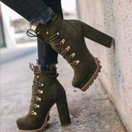 Women's Flock Rivet Square High Heel Autumn Ankle Boots