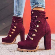 Women's Flock Rivet Square High Heel Autumn Ankle Boots