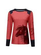 Western Denim Casual Horsehead Print Long Sleeve T-Shirt