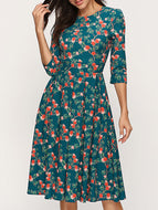 Casual Floral Three-quarter Sleeve Dress