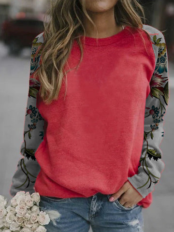 Printed Round Neck Loose Casual Long-sleeved T-shirt Sweater