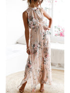 New Printed Sleeveless Slit Chiffon Dress Long Ladies Robe Ins Style Maxi Dresses