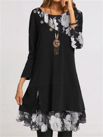 Hot Selling Fashion Chiffon Print Loose Plus Size Dress