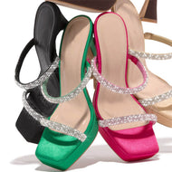 New Large Size Metal Chain European and American One-line High-heeled Fashion Sandals for Women