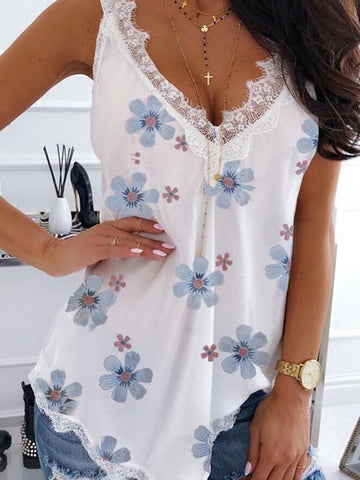 Strap Top Floral Lace Trim Top