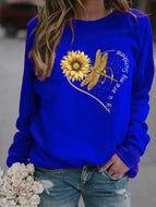 Dragonfly Print Crew Neck Long Sleeve Fleece Sweatshirt