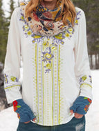 Retro Floral Long-sleeved Loose Ethnic Print Shirt