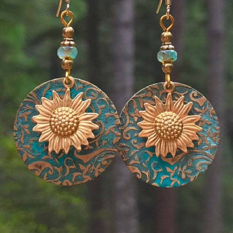 Vintage Bohemian Sunflower Delicate Pattern Earrings