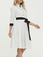 Lapel Print Contrast Stitching Dress