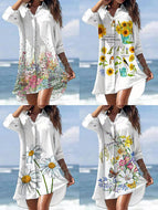 Spring New Women's Fashion Romantic Print Irregular Pocket Shirt Dress