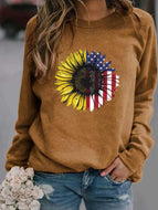 Sunflower Print Long-sleeved Sweatshir Tops