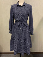 Single-breasted Button Black Polka-dot Dress