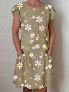 Daisy Flower Short Sleeve Pocket Dress