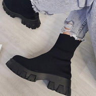 Women Chunky Sole Ankle Chelsea Sock Biker Boots