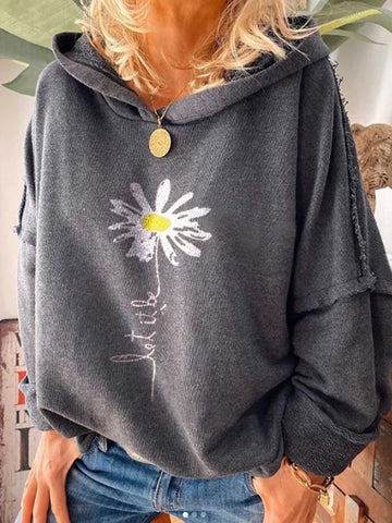 Gray Hooded Print Women's Sweatshirt