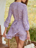 Purple Floral Ruffle Dress