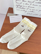 Solid Color Casual White Cotton Socks