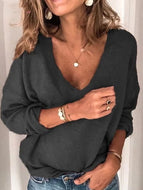 Women's Fashion Long-sleeved V-neck Loose Casual Tops