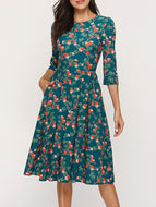 Casual Floral Three-quarter Sleeve Dress