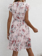 Summer V-neck Waist Floral Tie Waist Slim Dress