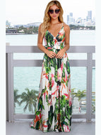 Bohemian Floral Sling Dress Seaside Beach V-Neck Women's Plus Size Robe Maxi Dresses