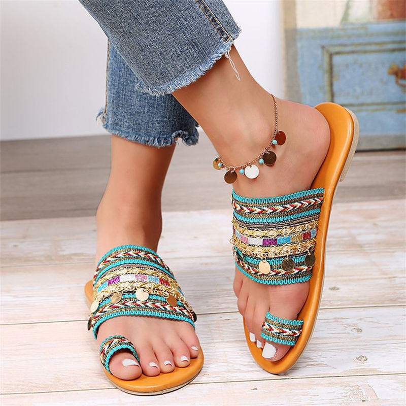 Large Size Flat Sandals Women's Ethnic Style Bohemian Pullover Toe Sandals