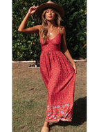 Big Swing Skirt Maxi Dresses European Beauty Bohemian V-Neck Sling Floral Dress For Holiday