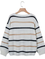 Autumn/Winter New Style Striped Stitching Long-sleeved Casual Loose Sweater