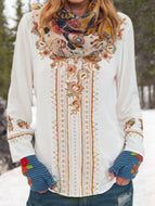 Retro Floral Long-sleeved Loose Ethnic Print Shirt