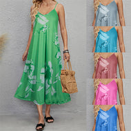 Spring/Summer Women's Sling V-Neck Sleeveless Long Floral Dress