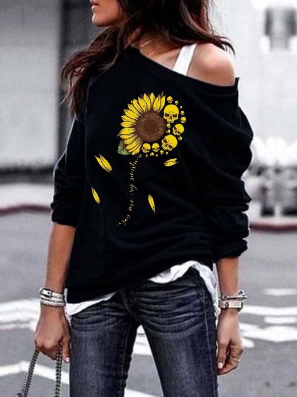 Women's Sweatshirt Pullover Sunflower skeleton Print