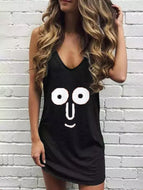 Fun Pattern Letter Print V-neck Tank Dresses