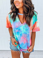 Printed Tie-dye V-neck Short Sleeves