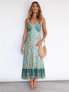 New Arrivals Ladies Sexy Printed Boho Sling Floral Dress Sleeveless Paneled Midi Dresses