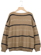 Autumn/Winter New Style Striped Stitching Long-sleeved Casual Loose Sweater