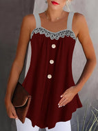 Pure Color Lace Stitching Sling Tank Tops